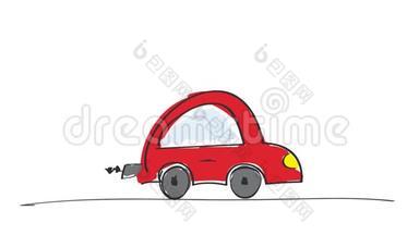 红色汽车动画，动画手绘卡通插图，能够循环